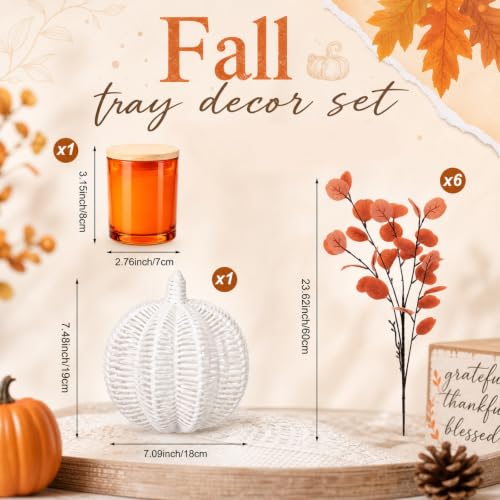 Fall Table Centerpiece Set with Pumpkin Scented Candle & Decorative Wicker Pumpkin
