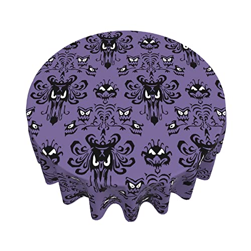 Purple Halloween Round Tablecloth 60 Inch - Haunted Mansion Ghost Decor