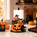 Halloween Paper Towel Holder with Black Cat & Pumpkin Design - 12 Inch Fall Decor