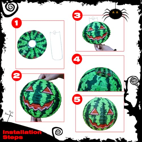 Watermelon Paper Lanterns Hanging Decorations - 12 Pack for Summer Halloween Events