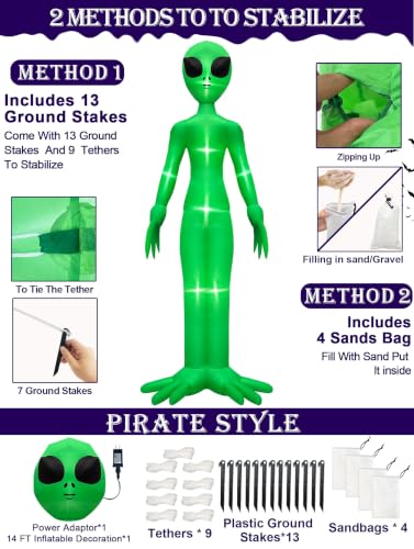 14 Ft Giant Halloween Inflatable Alien Decoration with LED Lights for Yard and Garden