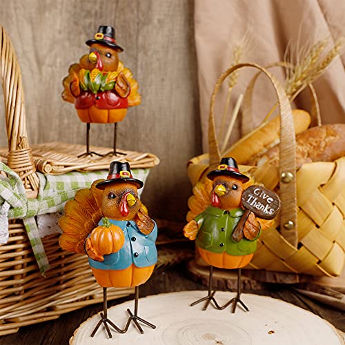 Thanksgiving Turkey Tabletop Centerpiece Decor Set of 3 - Fall Harvest Home Decorations