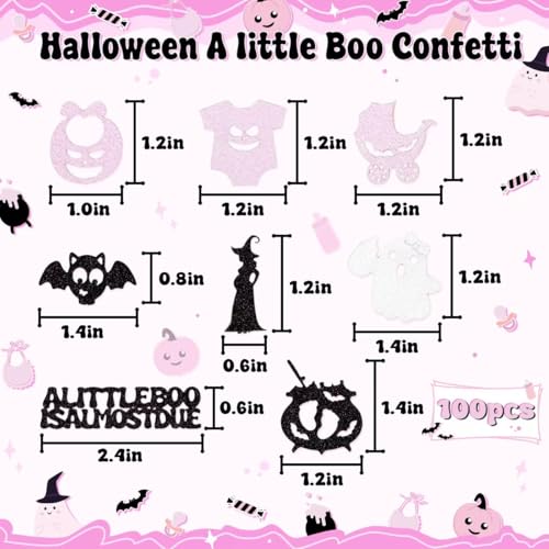 Halloween Baby Shower Confetti Decor with Ghosts Witches Pumpkins - Pink Black Silver