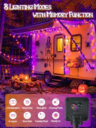 Orange and Purple Solar Halloween String Lights - 6 Pack, 198FT, 600 LED Outdoor Decor