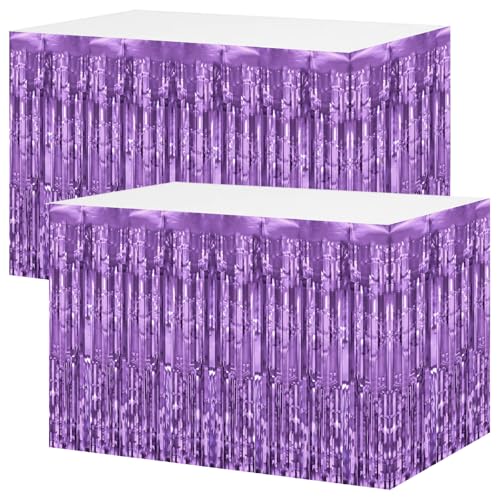 Light Purple Foil Fringe Table Skirts - 2 Pack 29.5x108 Inch Party Decor