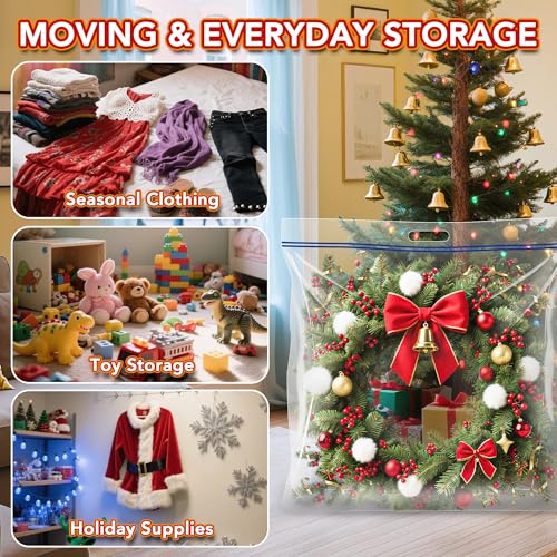 Extra Large Clear Wreath Storage Bag 34x34x8.5 Inches with Handle - Dustproof & Foldable