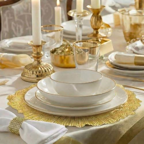Gold Reef Charger Plates Set with Napkin Rings - 50 Pieces, 13 Inch Round, Elegant Table Decor - Variation: Gold / 50