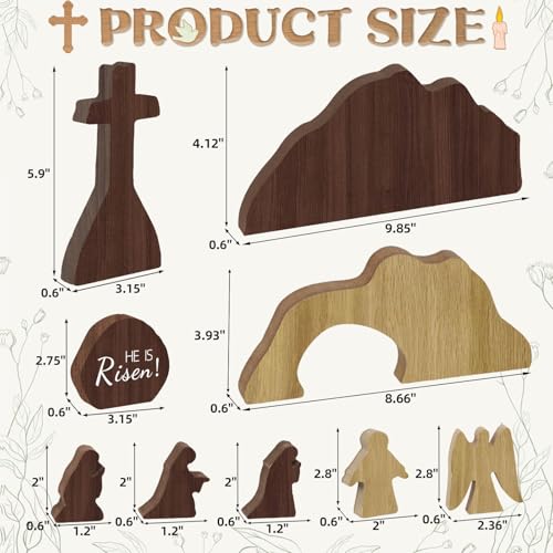 Wooden Easter Resurrection Scene Set with Cross and Tomb - Christian Decor for Tabletop & Home