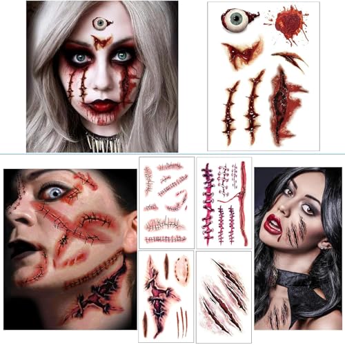 Halloween Wound Simulation Tattoo Stickers - 26 Waterproof Fake Injury Sheets