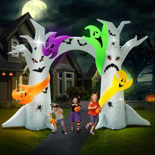 14FT Halloween Inflatable Ghost Tree Arch with 15 LEDs for Outdoor Yard Decoration