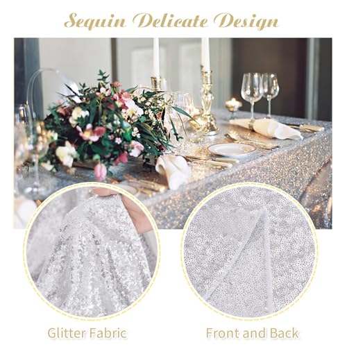 Silver Sequin Tablecloth for Party & Holiday Events 132x90 Inches Rectangular