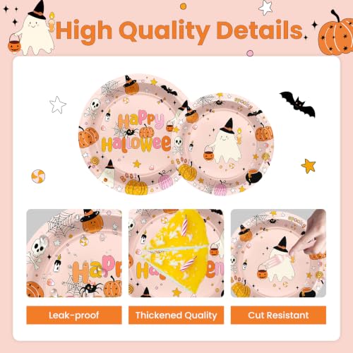 Pink Halloween Party Plates and Napkins Set - Boo Theme, 96 pcs