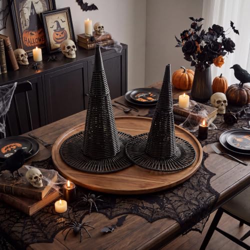 Chicingyou 2 PCS Halloween Rattan Witch Hat Decorations, 15" & 13",