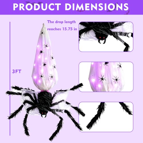 3FT Hanging Animatronic Spider Decor - Scary Sound & Retractable Drop, Outdoor Halloween Prop - Variation: Spider