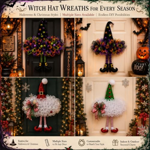 8 Pieces Witch Hat Wreath Frames - 20.9 x 22.1 Inch Halloween Decoration Set