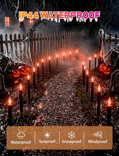 C18 Black Candle Lights - 19.5Ft Halloween Pathway String Lights with Flickering Flame