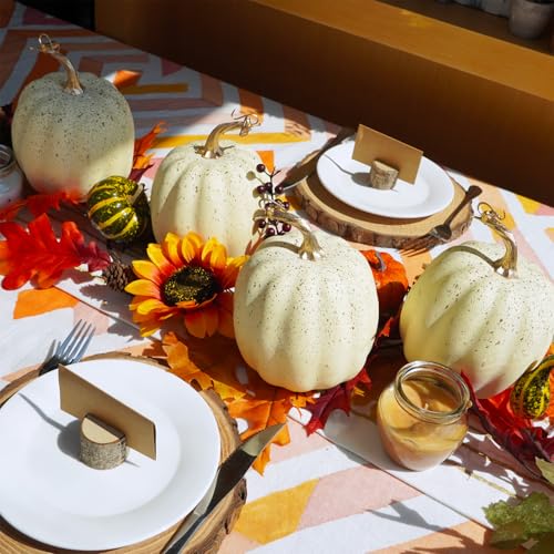 Artificial Cream Fall Pumpkin Set of 4 - Rustic Harvest Decor for Autumn Halloween Thanksgiving