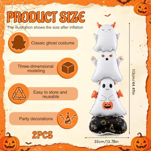 2pcs Halloween Ghost Balloons - 3.7Ft Self-Standing Giant Inflatable Ghost Decorations