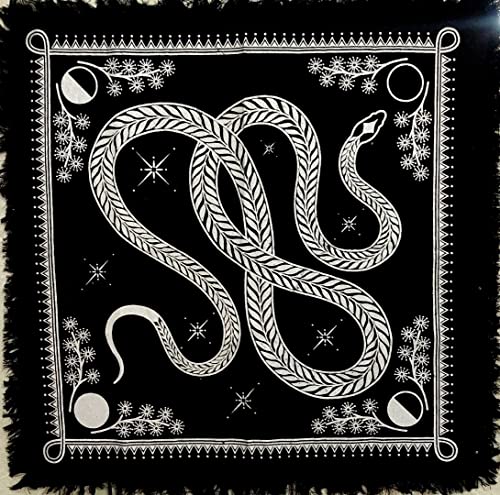 18x18 Inch Tarot Altar Cloth with Silver Snake - Handmade Cotton Witchcraft Table Cover