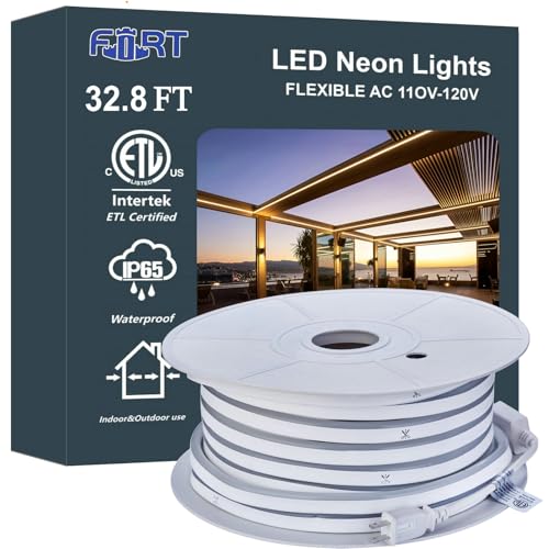 Warm White LED Neon Rope Lights 32.8ft Waterproof Connectable Strip for Indoor Outdoor Use