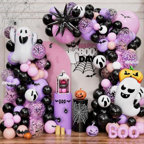 Halloween Balloon Arch Kit with Ghost, Bat & Pumpkin Balloons - 154Pcs Decoration Set