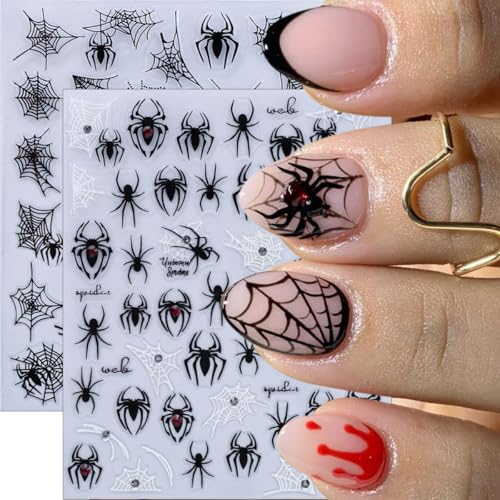Halloween Spider Nail Stickers Set 4 Sheets 3D Rhinestones & Web Decals - Variation 3