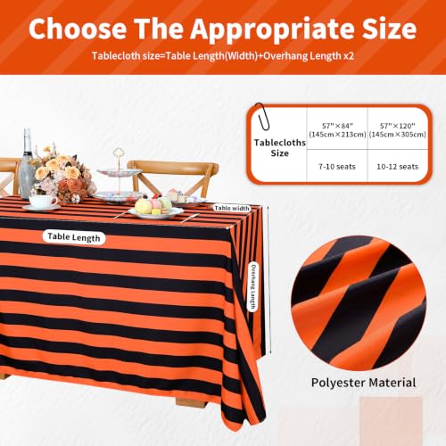 Halloween Black and Orange Striped Rectangle Tablecloth 57x120 Inch - Waterproof & Durable