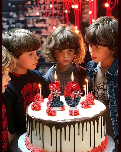 Red & Black Glitter Birthday Number Candle - 9 - Retro Sci-Fi Halloween Party Decor