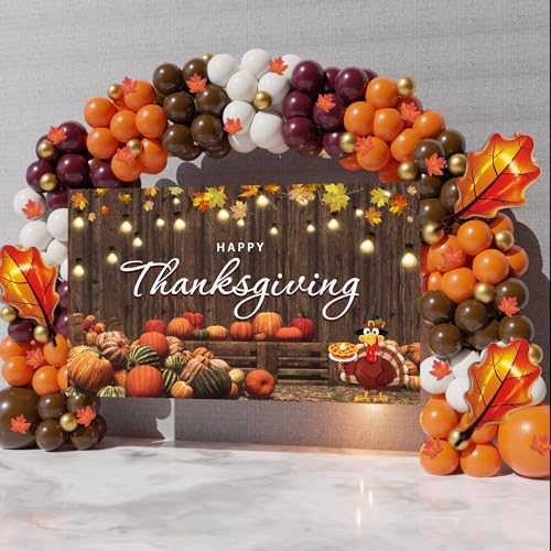 Thanksgiving Balloon Arch Kit with 197 Balloons & Backdrop for Party Decorations