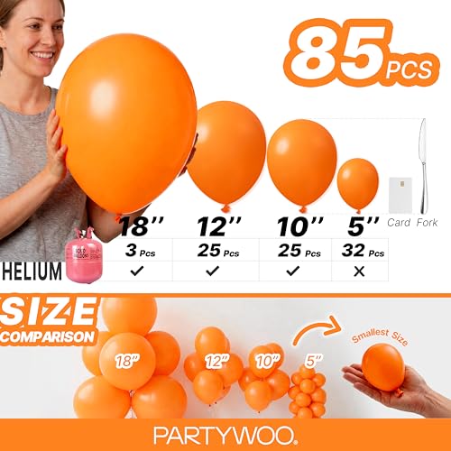 PartyWoo Orange Balloons 85pcs - Matte Fall Color, Different Sizes, Variation Y9