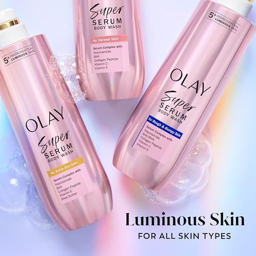 Olay Super Serum Body Wash for Extra Dry Skin, 24hr Long Lasting Hydration, 5+ Ingredient Complex for Bright Even Firm Luminous Skin, 18.5 fl oz