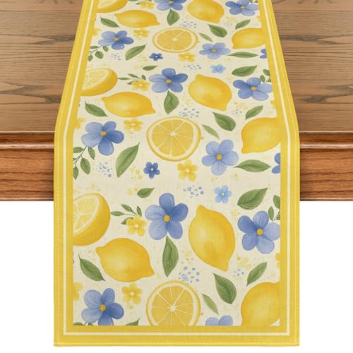 Yellow 13x120 Inch Summer Table Runner - Lemon Flowers Polyester Home Decor