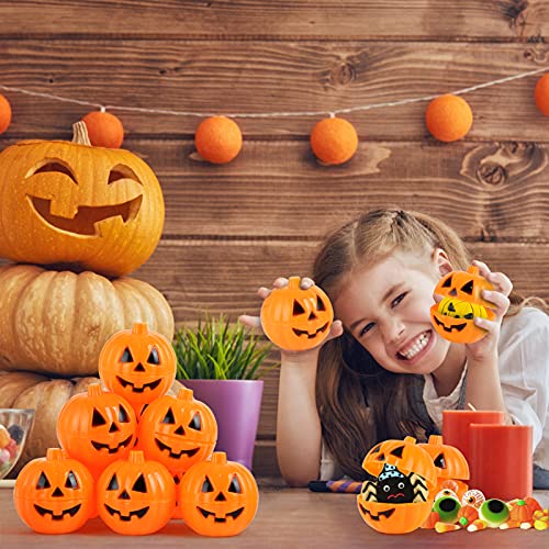 Halloween Fillable Plastic Pumpkin Eggs - Set of 12 Small Jack o' Lantern Containers