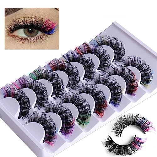 Colored Rainbow False Eyelashes Kit 20mm Fluffy 8D Thick Volume Lashes - Mix 7 Pairs