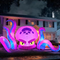 Purple Big-Headed Halloween Inflatable Octopus with LEDs - 10ft Yard Decor
