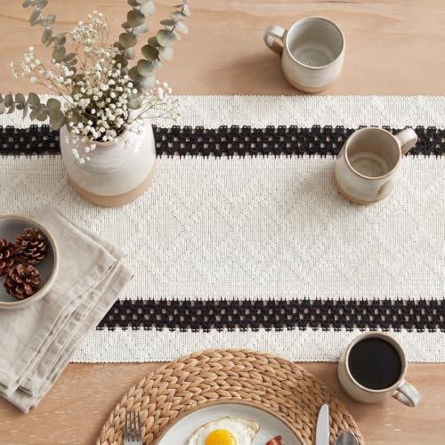 Artoid Mode Black Stripe Woven Rustic Table Runner 12x36 Inch - Durable Home Decor