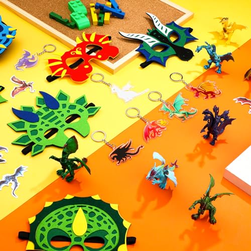 Dragon Theme Party Favors Set for Adults - Masks, Figures, Keychains & Stickers