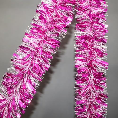 Rose Christmas Tinsel Garland 33 Ft Metallic Foil Decorations for Holiday & Party