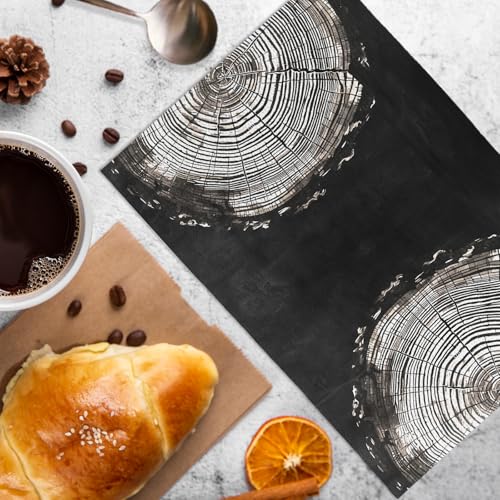 Boho Abstract Tree Rings Kitchen & Bathroom Towels Set of 2 - Black & Beige