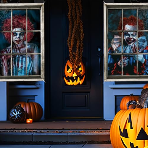 Halloween Clown Window Cover Set - Scary Horror Silhouette Decorations, Clown Style