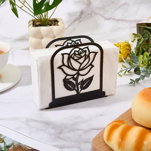 Flower Napkin Holder - Black Metal Elegant Rose Design for Table & Kitchen - Variation of Flower