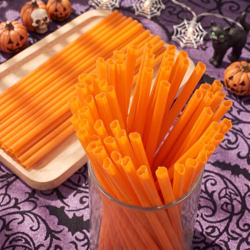 Halloween Plastic Pumpkin-Shaped Drinking Straws - Orange, 150 Pcs - Potchen