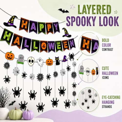 Halloween Spider Web Decoration Garland with Banner for Haunted House Indoor Decor