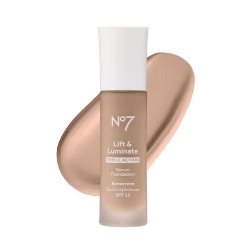 No7 Lift & Luminate Serum Foundation - SPF 15 Liquid Makeup for Dewy Glow - Radiant Formula for Mature Skin - Cool Vanilla (1 Fl Oz)