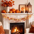 Orange Fall Garland with Lights - 5 ft Autumn Pumpkin & Berry Decor