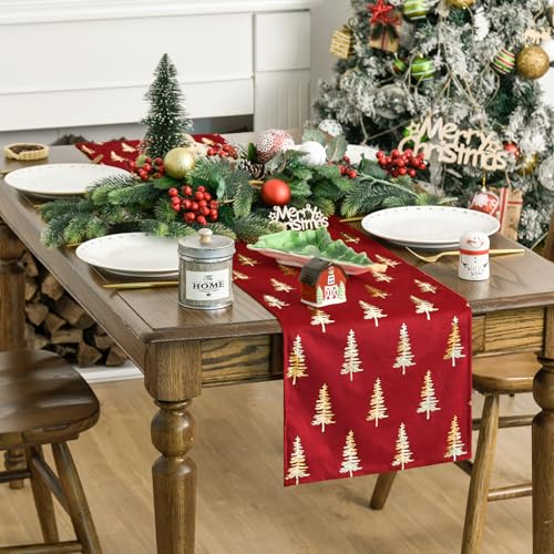 Red Dutch Fleece Table Runner 13x90 Inch Glitter Metallic Holiday Kitchen Decor