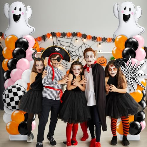 Halloween Balloon Arch Kit with Ghost & Star Foil Balloons - Pink, Orange, Black, White, Ghost Variation