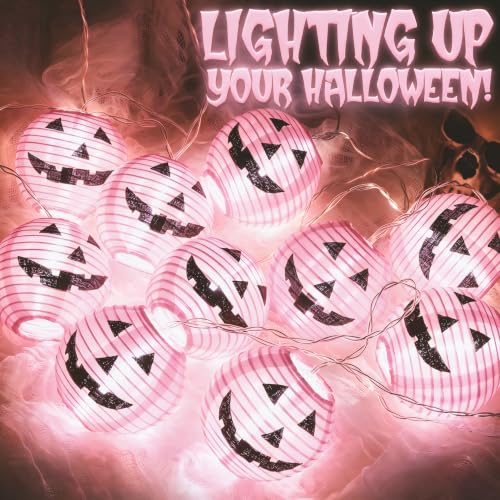 Pink Halloween Pumpkin String Lights - Jack Variation, Waterproof Decor LED Lights