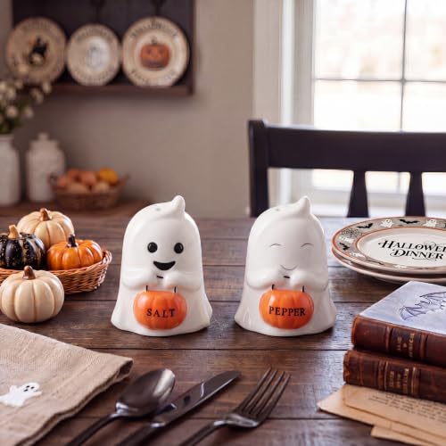 Halloween Ghost Salt and Pepper Shakers Set - Ceramic, Festive Table Decor