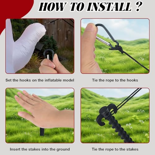 Black Inflatable Stakes Replacement Set with Tethers & Hooks - 12 Pieces